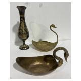 Brass Metal Case Dish Holder Swan