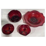 Red Ruby Glass Silver Overlay Bowl Dish