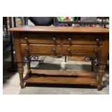 Solid Oak Couch Table Storage Cabinet 2 Drawers