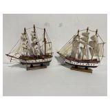 2 Three Mast Ships Wooden and Linen