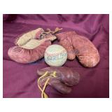 Autographed Baseball and Kids Boxing Gloves