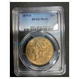1879-S $20 Liberty Head Gold Coin, PCGS MS60