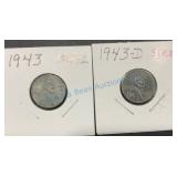 Two 1943 Steel Lincoln Wheat Cents