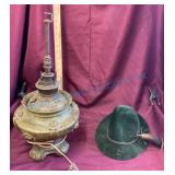 Electrified Metal Oil Lamp and Bavarian Hat