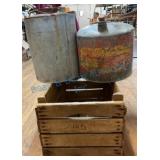 Wooden Crate by HJH and Co With Two Galvanized Can