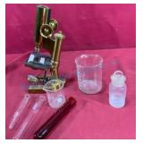 RNJ Beck Microscope with Scientific Glassware