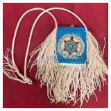 Leather Fringed Beaded Native American Bag