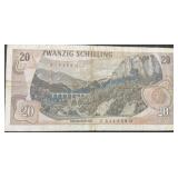 Austrian 20 Schilling Banknote, 1964 Issue