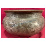 Antique Persian Copper Bowl, 14.5 Inches