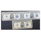 Three $5 Silver Certificates