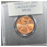 2009-D LP1 Zinc Lincoln Cent MS-63