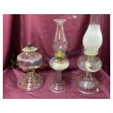 Three Glass Oil Burning Lamps