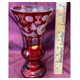 Vintage 1920s Ruby Red Bohemian Vase
