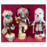 Handcrafted Kachina Dolls Trio with Signatures