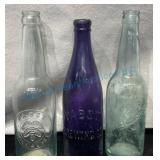 3 Pabst Embossed Bottles, Cobalt Blue and Clear