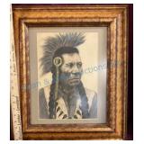 Framed Native American Portrait Drawing