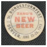 Zang's New Beer Pinback Button, 1913