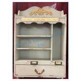 Wooden Wall Shelf with Drawer and Quotes