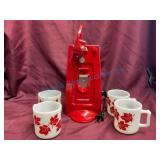 Farberware Can ï¿½Opener and 4 Maple Leaf Coffee Cup