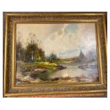 Framed Landscape Oil Painting With Signature