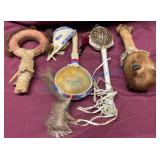 Four Native American Rattles with Natural Elements