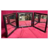 Large Heavy Antique Oak Trifold Mirror