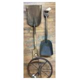 Two Shovels and Steel Wheelbarrow Wheel
