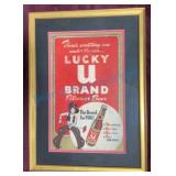 Framed Tivoli Lucky U Beer Advertisement