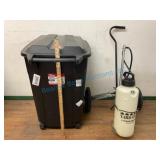 Trashcan and Yard Sprayer on Wheels