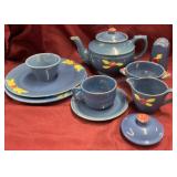 Blue Coors Rosebud Teapot and Serving Pieces