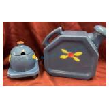 Blue Coors Rosebud Water Pitcher and Honey Jar