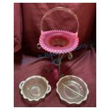 Fenton Glass Basket with Two Bowls