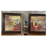 Framed Abstract Art and Ceramic Vase