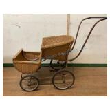 Antique Wicker Stroller with Metal Frame