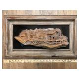 Carved Wooden Scene by Harmon in Frame