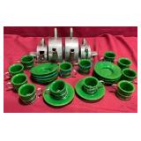 Great Art Deco Green Akro Agate Tea Set