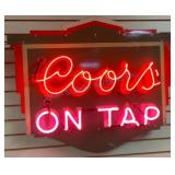 Porcelain and Neon Coors On Tap Sign