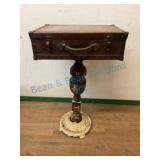 Suitcase Table With Wooden Post and Metal Base