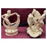 Porcelain Flower Frog Figurines, Two-Piece Set