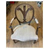 Oval Back Wooden Armchair With Upholstered Seat
