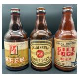 Three New Jersey Steinie Beer Bottles