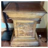 Wood and Leather Pedestal Table