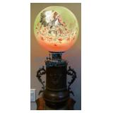 Decorative Oil Lamp with Painted Glass Globe