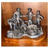 Pewter Western-Themed Sculpture on Wooden Base