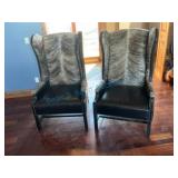Wingback Chairs with Cowhide and Leather Upholster
