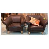 Brown Leather Armchair With Pillow