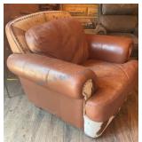 Overstuffed Leather Chair With Cowhide