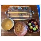 Wooden Serving Tray and Decorative Bowls Set