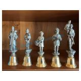 Pewter Set of Five Metal Figurine Bells
