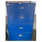 Two Blue Lateral File Cabinets with Contents